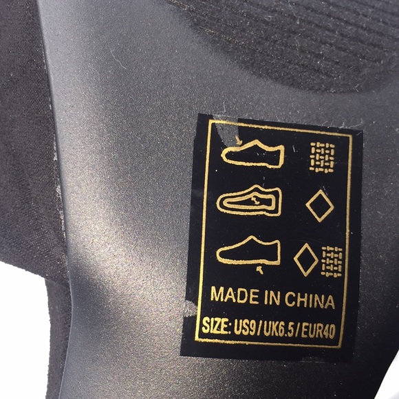 Qupid Ladies Platform Black Suede 5” Heels Pumps Open Toe Rhinestones Size 9 - Picture 6 of 14